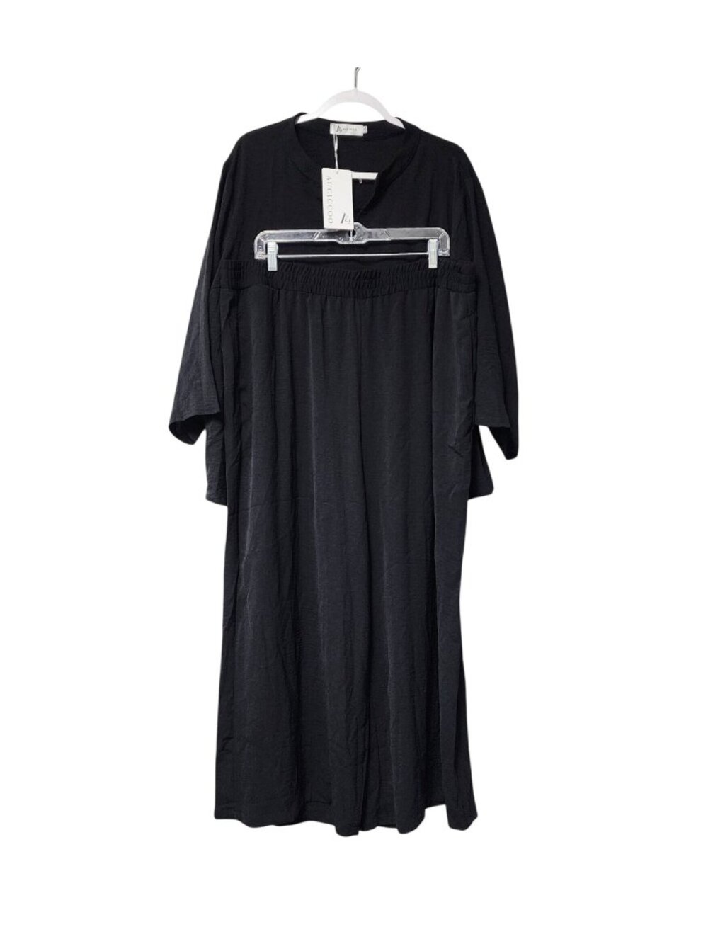 Auciccoo Womens Black 2-Piece Set Flowy Tunic Top & Wide-Leg Pants Size 3XL